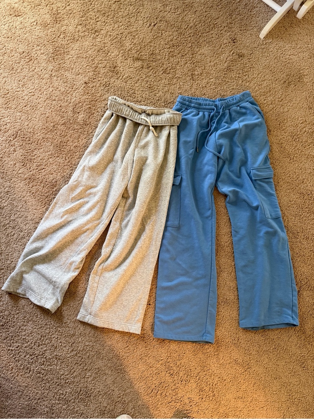 Womans Cozy Elastic-Waist Pants - Blue and Light Gray